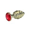 grooved rosebud gold buttplug red crystal small (3)