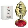 grooved rosebud gold buttplug red crystal small (2)