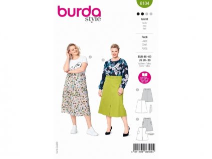 Strih Burda 6104 - áčkové sukne pre plnoštíhle (v angličtine)