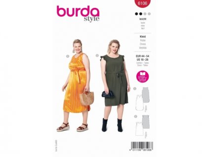 Strih Burda 6106 - Šaty bez rukávov pre plnoštíhle (v angličtine)