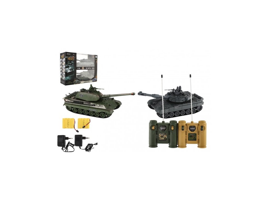 Tank RC 2ks 36cm+dobíjecí pack tanková bitva se zvukem se světlem v krabici 42x32x14cm