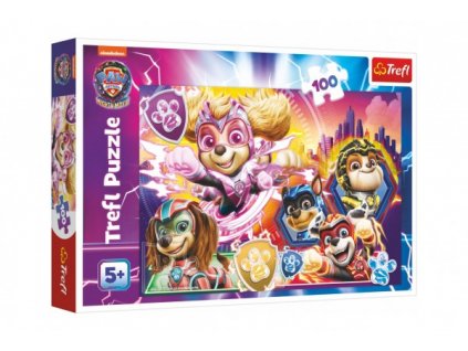 Puzzle Seznamte se s mocnými štěňaty Paw Patrol/Tlapková patrola 100 dílků 41x27,5cm v krab. 29x19cm