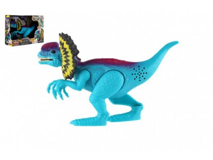 Dinosaurus Dilophosaurus plast 18cm na baterie se zvukem se světlem v krabici 21x15x6,5cm