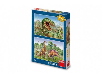 Puzzle 2v1 Souboj dinosaurů 2x48 dílků 26x18cm v krabici 19x27,5x4cm