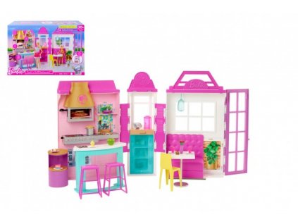 Barbie restaurace s doplňky plast v krabici 46x32x14cm