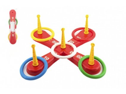 Házecí hra plast kříž s kruhy v síťce 46x12x8cm