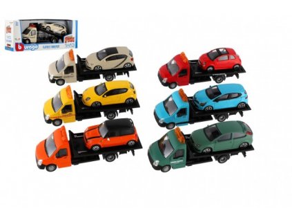 Auto/kamion Bburago odtahovka + auto 1:43 kov/plast 21cm 6 barev v krabičce 22x9x6,5cm