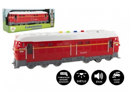 Lokomotiva/Vlak červená plast 35cm na baterie se zvukem se světlem v krabičce 41x16x12cm