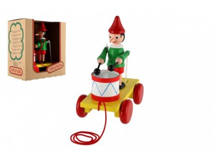 Pinocchio s bubnem tahací dřevo 20cm v krabici od 12 měsíců