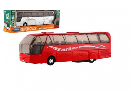 Autobus Welly Super Coach kov/plast 19cm na zpětné natažení  v krabičce 22,5x8x5cm