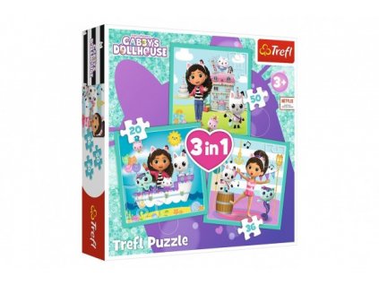 Puzzle 3v1 Gabbyiny aktivity/Gabby´s Dollhouse 20x19,5cm v krabici 28x28x6cm