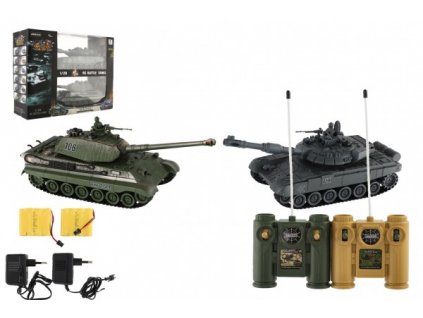 Tank RC 2ks 36cm+dobíjecí pack tanková bitva se zvukem se světlem v krabici 42x32x14cm