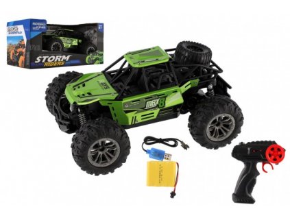 Auto RC buggy terénní zelené 22cm plast 2,4GHz na baterie + dobíjecí pack v krabici 32x16x18cm