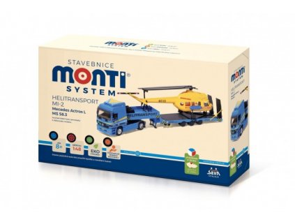 Stavebnice Monti System MS 58.3 Helitransport MI-2 Mercedes Actros L 1:48 v krabici 31,5x21x8cm