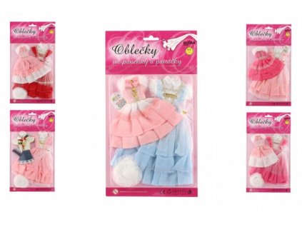 Šaty/Oblečky na panenky 2ks s doplňky mix druhů na kartě 21x30cm