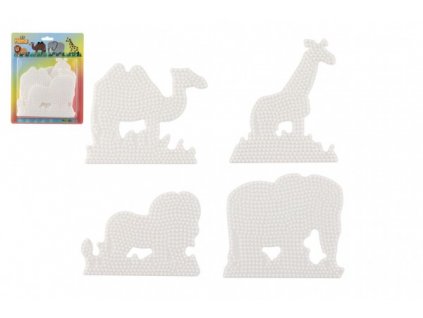 Podložka na zažehlovací korálky Hama MIDI slon,žirafa,lev,velbloud plast 4ks na kartě 19x24cm