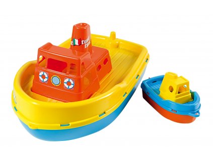 Androni Loď se sirénou a malým člunem - délka 39 cm, žlutá paluba