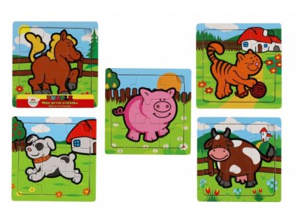 Mini puzzle dřevěné 9 dílků Moje první zvířátka pro nejmenší 15x15x0,8cm 6 druhů MPZ 12m+