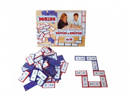 Domino sčítání a odčítání do 10 společenská hra  22x16x3cm
