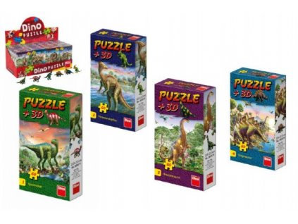 Puzzle Dinosauři 23,5x21,5cm 60 dílků + figurka 6 druhů v krabičce