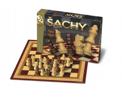 Šachy dřevěné figurky společenská hra v krabici 33x23x3cm