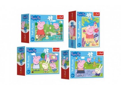 Minipuzzle 54 dílků Šťastný den Prasátka Peppy/Peppa Pig  v krabičce 9x6,5x3,5cm