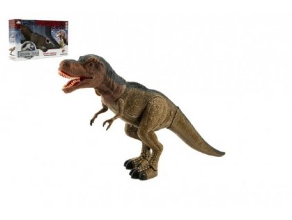 Dinosaurus tyranosaurus chodící plast 40cm na baterie se světlem se zvukem v krabici