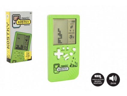 Digitální hra Padající kostky hlavolam plast 14x7cm zelená na baterie se zvukem v krabičce 7,5x14,5