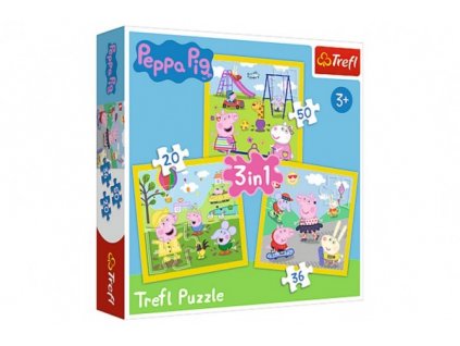 Puzzle 3v1 Prasátko Peppa/ Peppa Pig Šťastný den prasátka v krabici 28x28x6cm