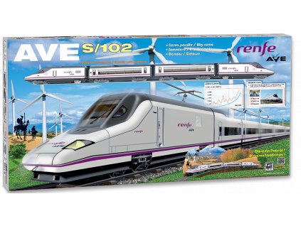 Pequetren 710 Vysokorychlostní vlak Renfe Ave S-102 s diorámatem krajiny