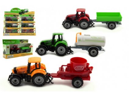 Traktor s přívěsem plast/kov 19cm  na volný chod v krabičce 25x13x5,5cm