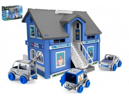 Play House - Policejní stanice plast + 3ks auta + 1ks helikoptéra v krabici 59x39x15cm