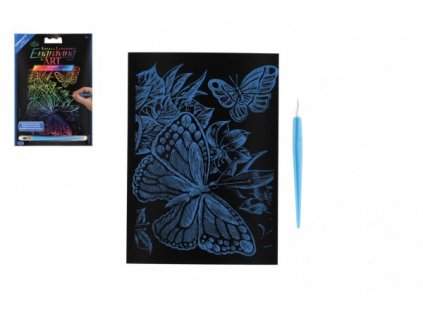 Škrabací obrázek barevný Motýli 12,5x18cm na kartě