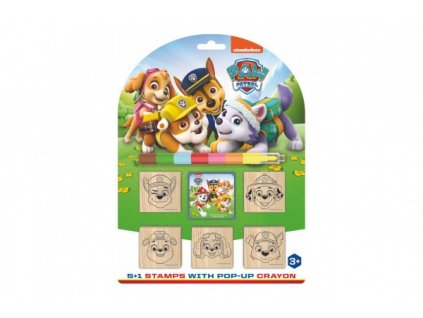 Razítka 5+1 s poduškou dřevěná 5x5cm s voskovkou Tlapková patrola/Paw Patrol na kartě