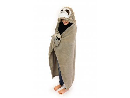 Cozy Noxxiez BL809 Lenochod - hřejivá deka s kapucí se zvířátkem a tlapkovými kapsami