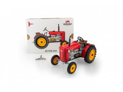 Traktor Zetor 25A červený na klíček kov 15cm 1:25 v krabičce Kovap