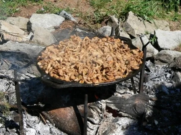 Bylinkové chrumkavé mäso na železnom disku