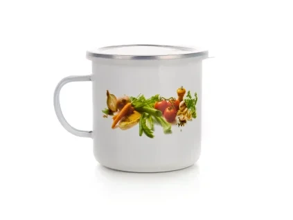 Smaltovaný hrnček ZELENINA s plastovým viečkom 0,7 l