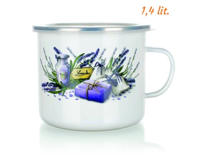 340073 Hrnček smaltovaný 1,4 lit s plastovým vrchnákom LAVENDER, BANQUET