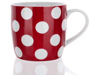 Hrnček keramický červený s bodkami 310 ml BANQUET