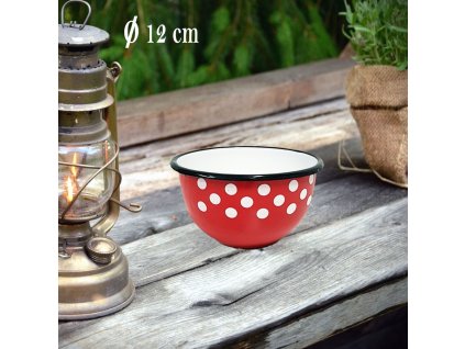 Smaltovaná miska červená, bodkovaná 12 cm BARABARA