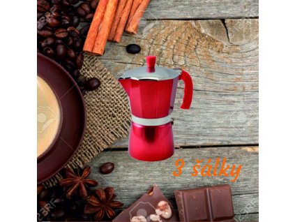 Moka Express kávovar červený pre 3 šálky – PERFECT HOME