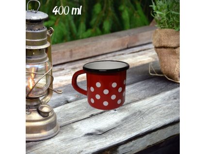 Smaltovaný hrnček červený 0,4 lit BARABARA
