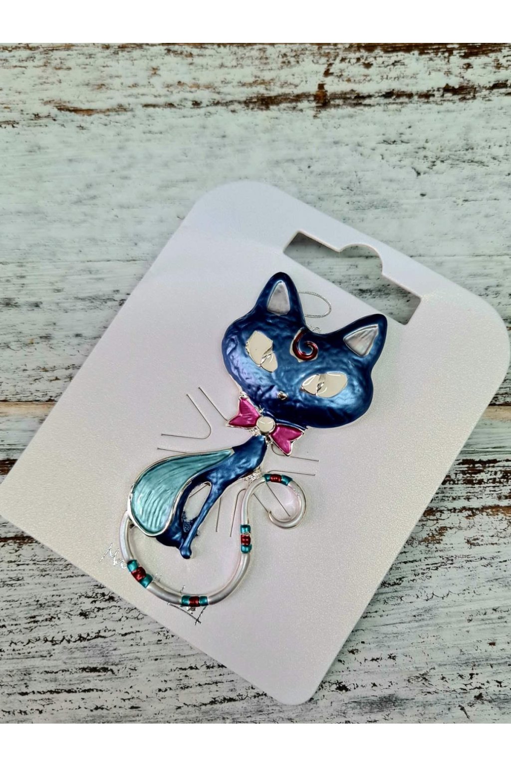 magnetická brož s kočkou modá