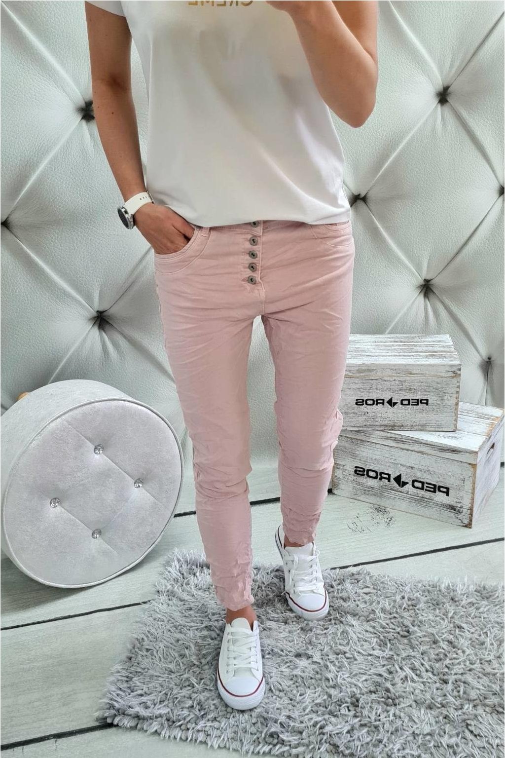 Dámské jeansy Baggy růžové