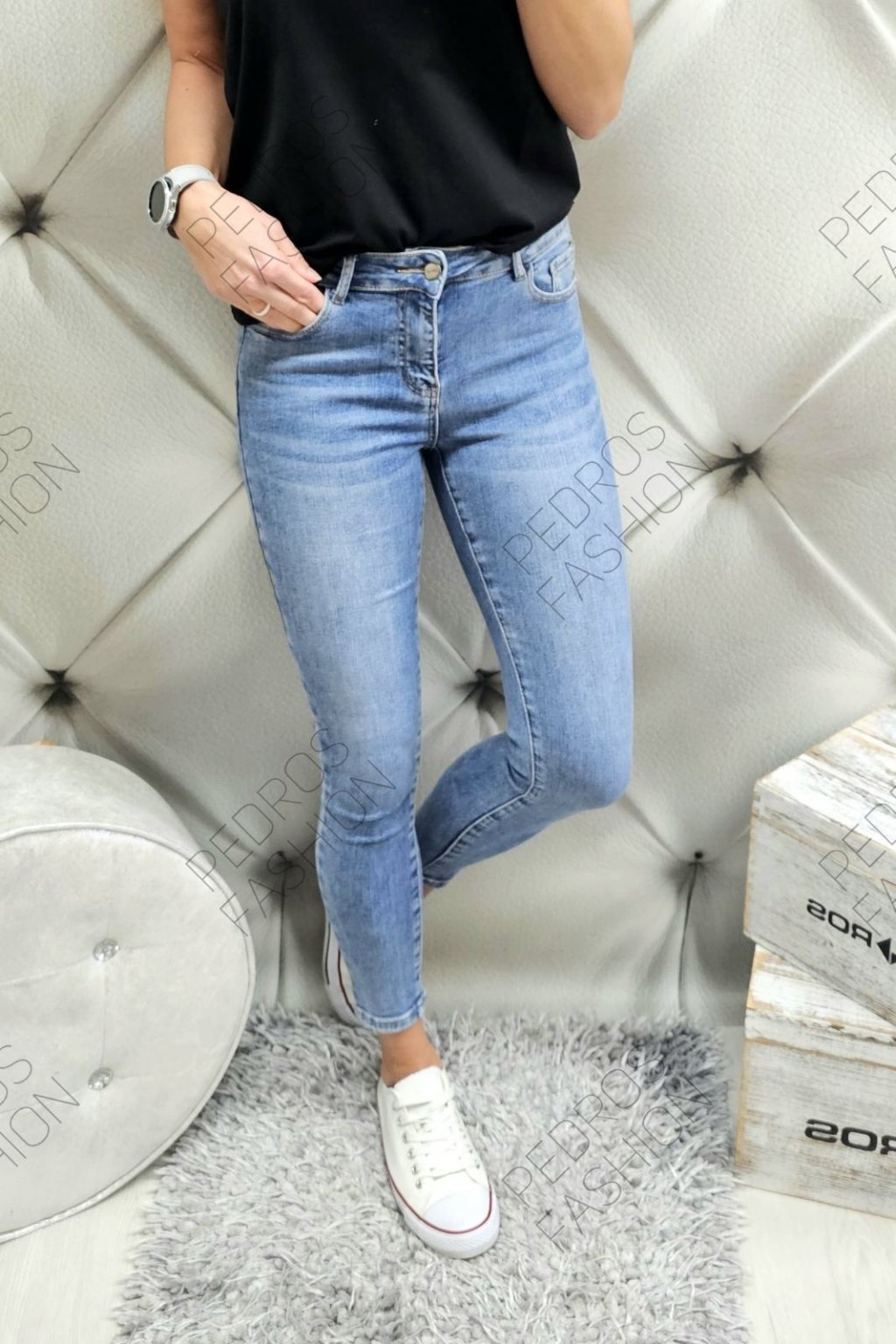 Trendy dámské elastické jeansy džíny modré netrhané