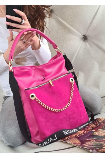 Laura Biaggi řetěz růžová trendy kabelka italy style luxusní kabelky eko kůže