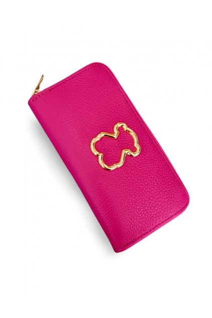 Dámská stylová kožená peněženk s medvídkem růžová