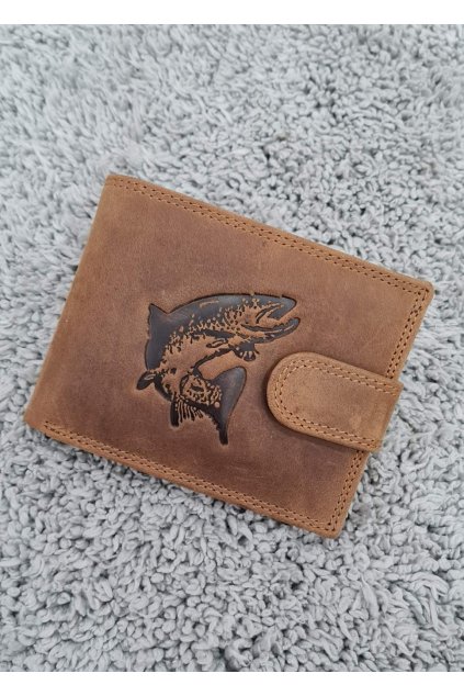 Pánská kožená peněženka s vyraženou štikou hnědá