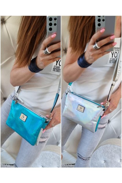 CROSSBODY laura biaggi oboustranna stříbrnomodrá elegantní značková kabelka
